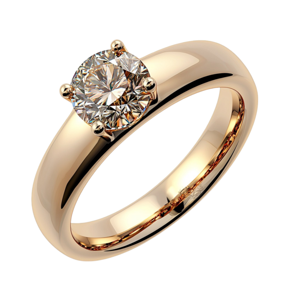 gold engagement ring with a sparkling roundcut diamond png