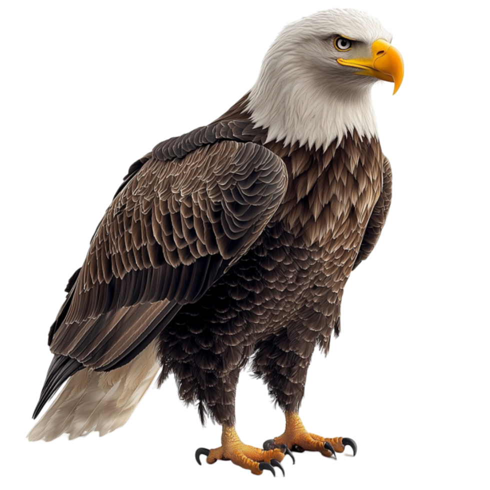Powerful bald eagle standing tall with a sharp gaze and strong talons png