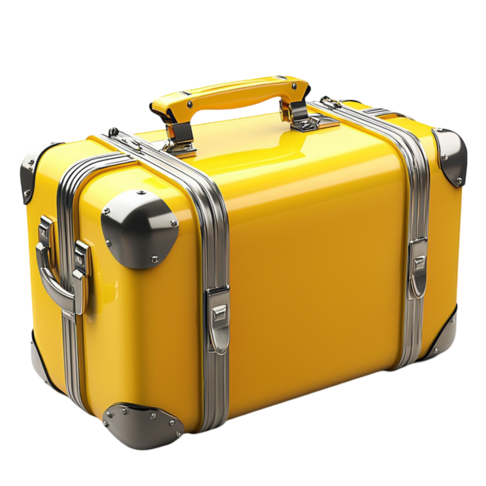 yellow suitcase with black handles and silver clasps png