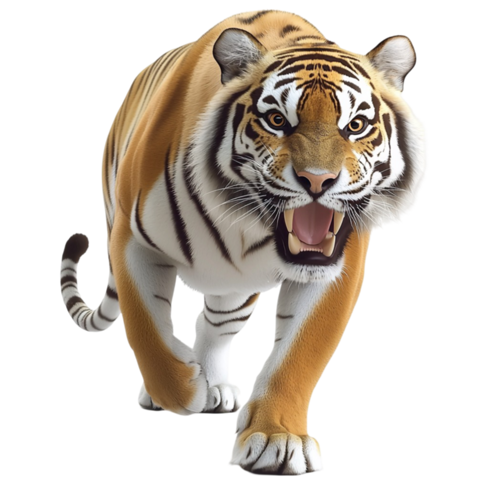 Fierce tiger walking forward with sharp eyes and powerful muscles png
