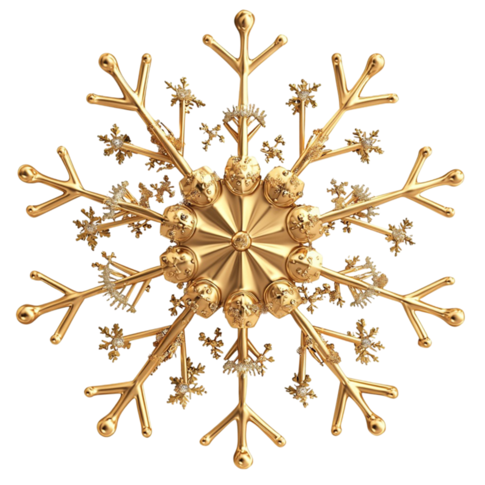 Beautiful golden snowflake with a symmetrical and intricate design png