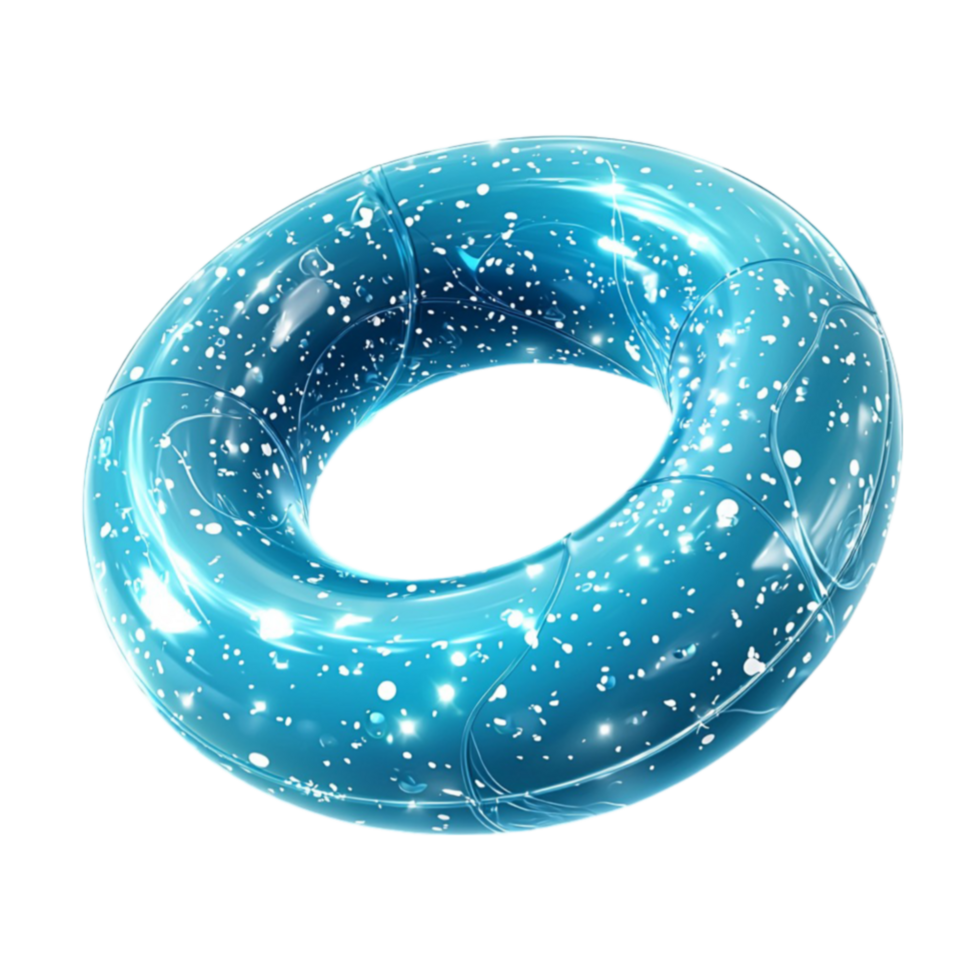 Sparkling blue inflatable pool ring with a glossy finish and a spacelike pattern png