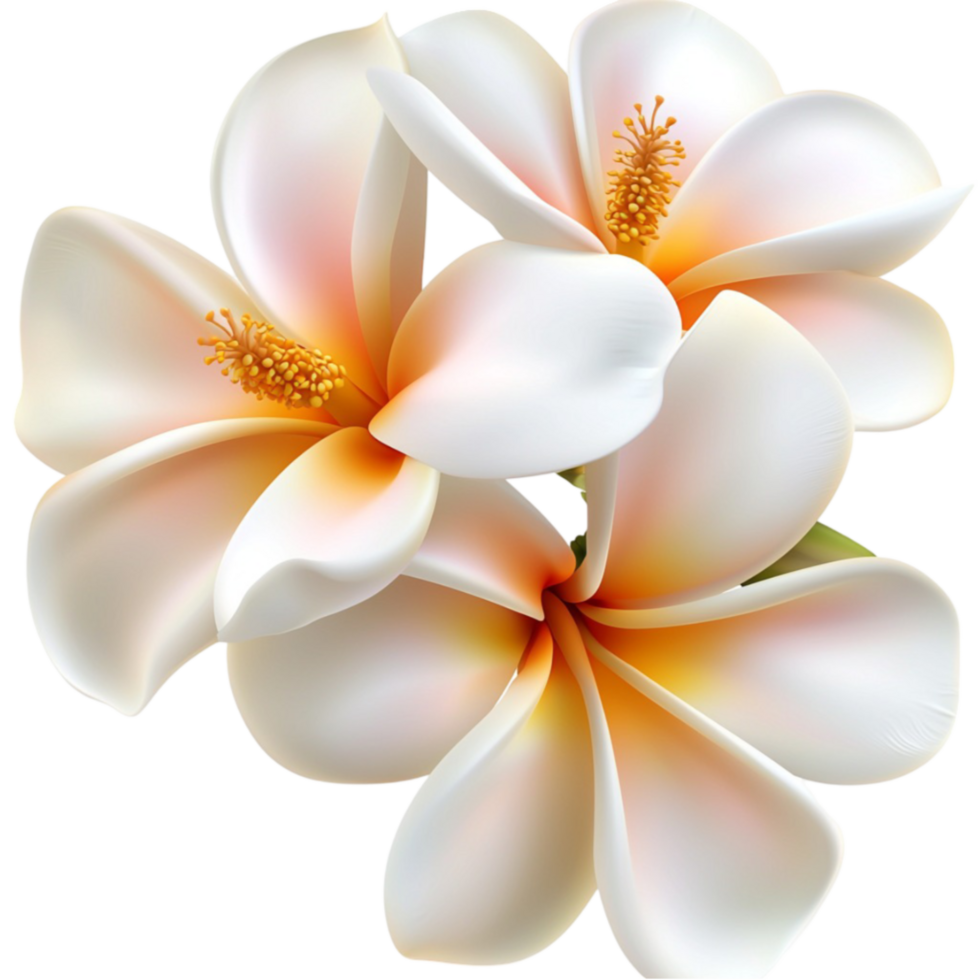 Beautiful white and yellow plumeria flowers with delicate petals png