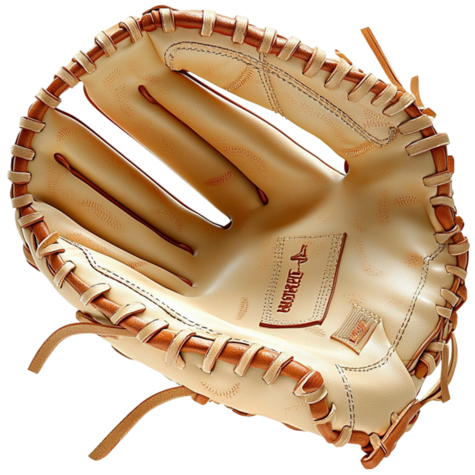 Wellworn baseball glove with detailed stitching and a deep pocket png