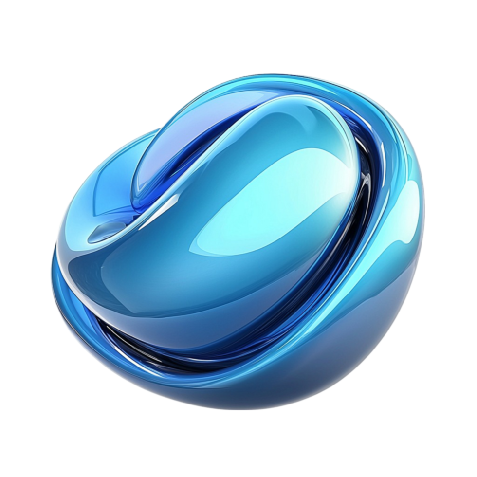 Shiny metallic blue abstract sculpture with a and curved reflective surface png