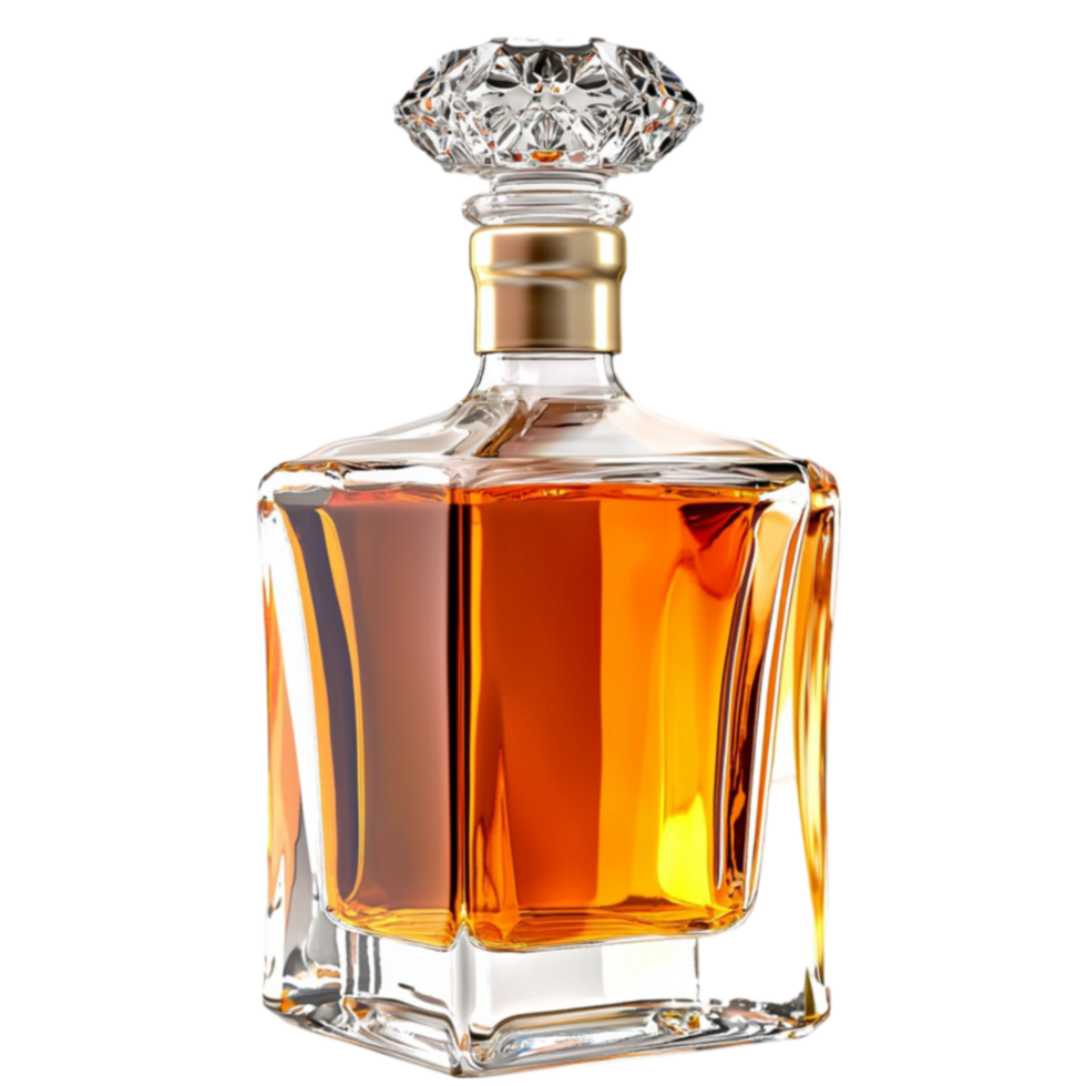 crystal decanter filled with ambercolored whiskey and a stopper png