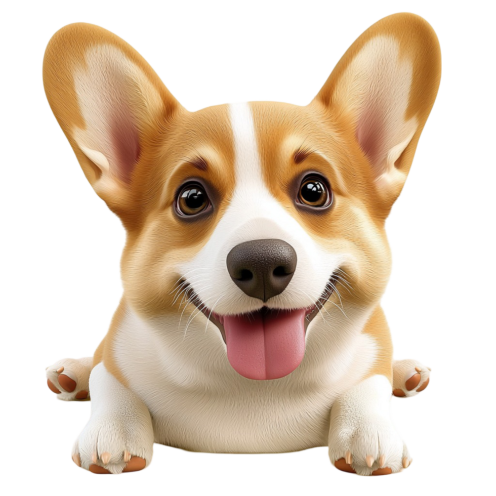 Adorable happy corgi puppy with big round eyes and a playful expression png