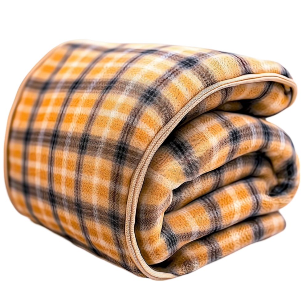 Warm and cozy plaid blanket neatly folded with a fluffy texture png