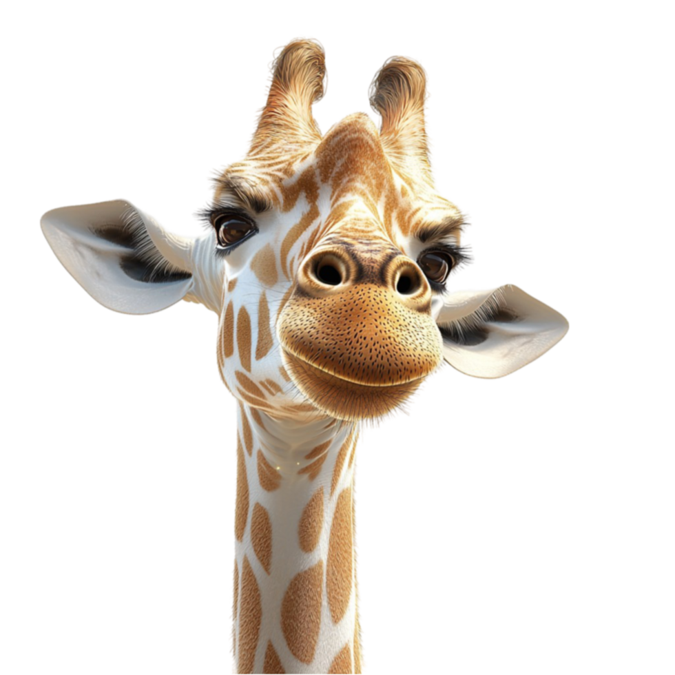 Tall and graceful giraffe with large expressive eyes and spotted fur png