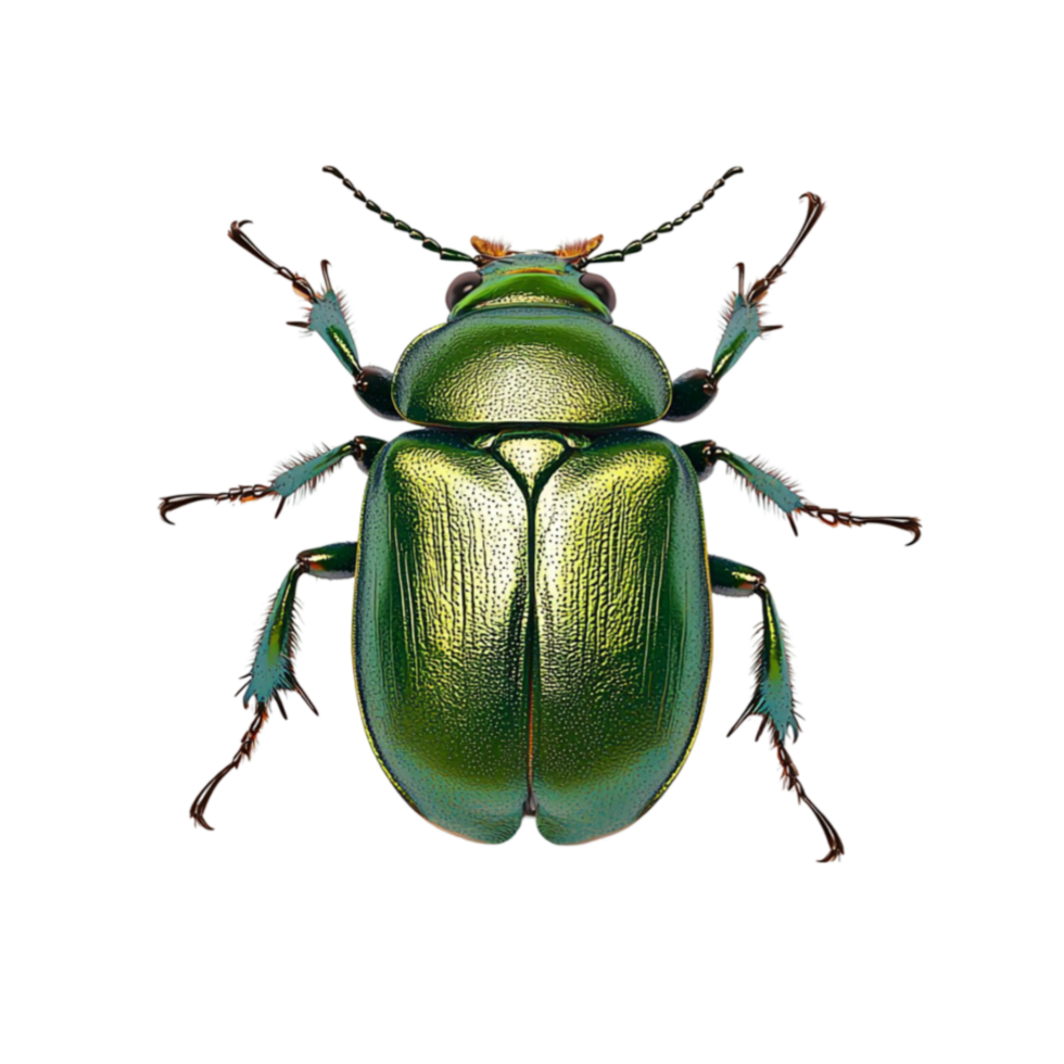 Shiny metallic green beetle with delicate legs and an armored body png