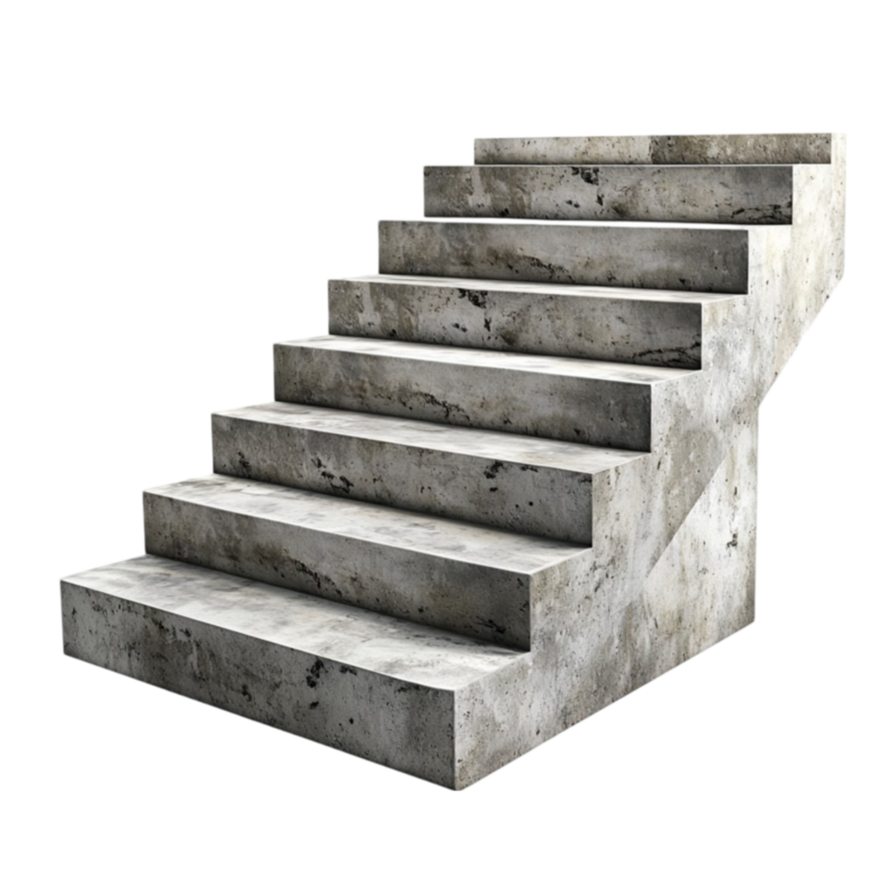 Floating concrete staircase with sharp edges leading upwards into an unknown space png