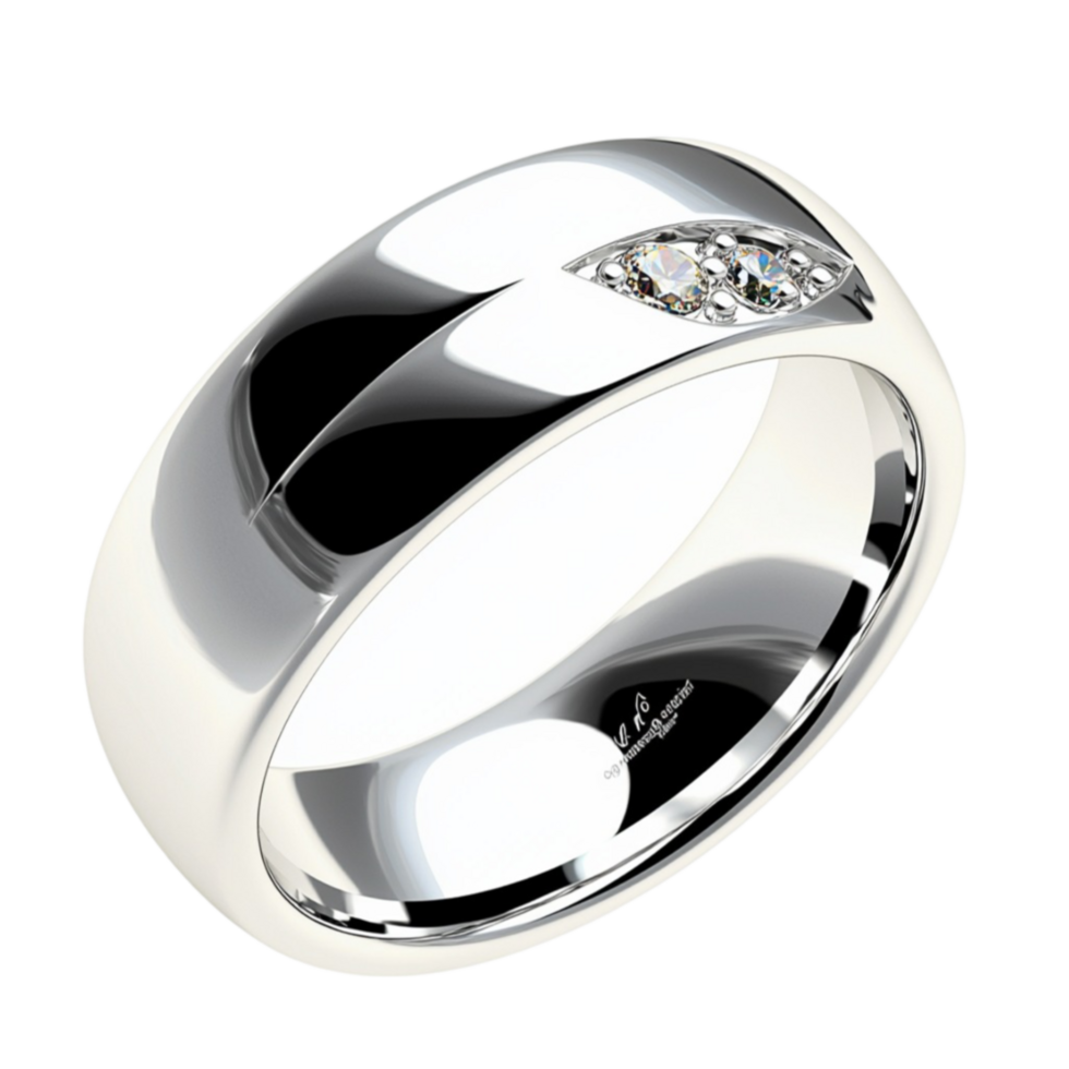Silver wedding band with a polished surface and three sparkling diamonds embedded png