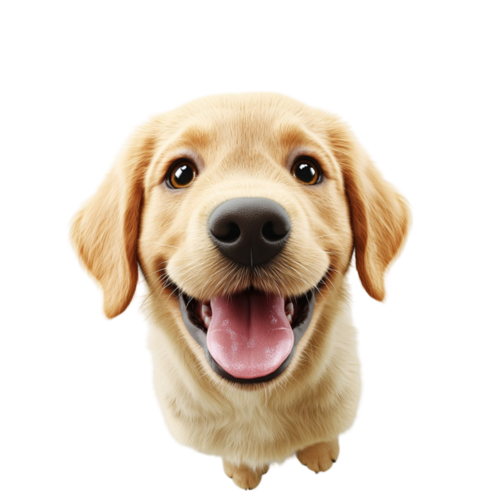 Happy golden retriever puppy with eyes and a playful tongue sticking out png