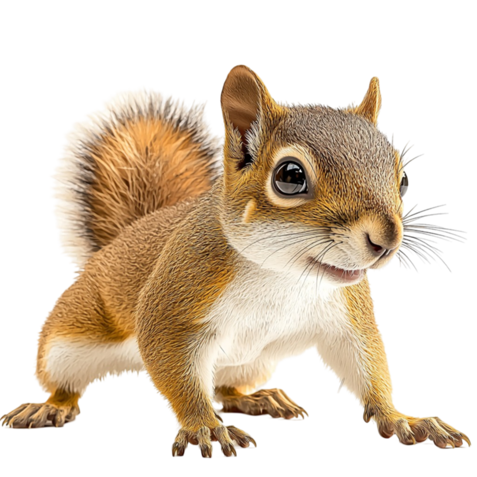 Cute brown squirrel standing on its hind legs with fluffy fur and expressive eyes png