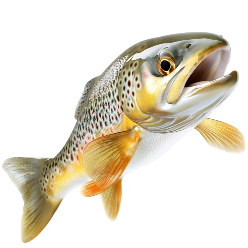 Lively water fish with shiny scales and an open mouth appearing to jump out of the water png