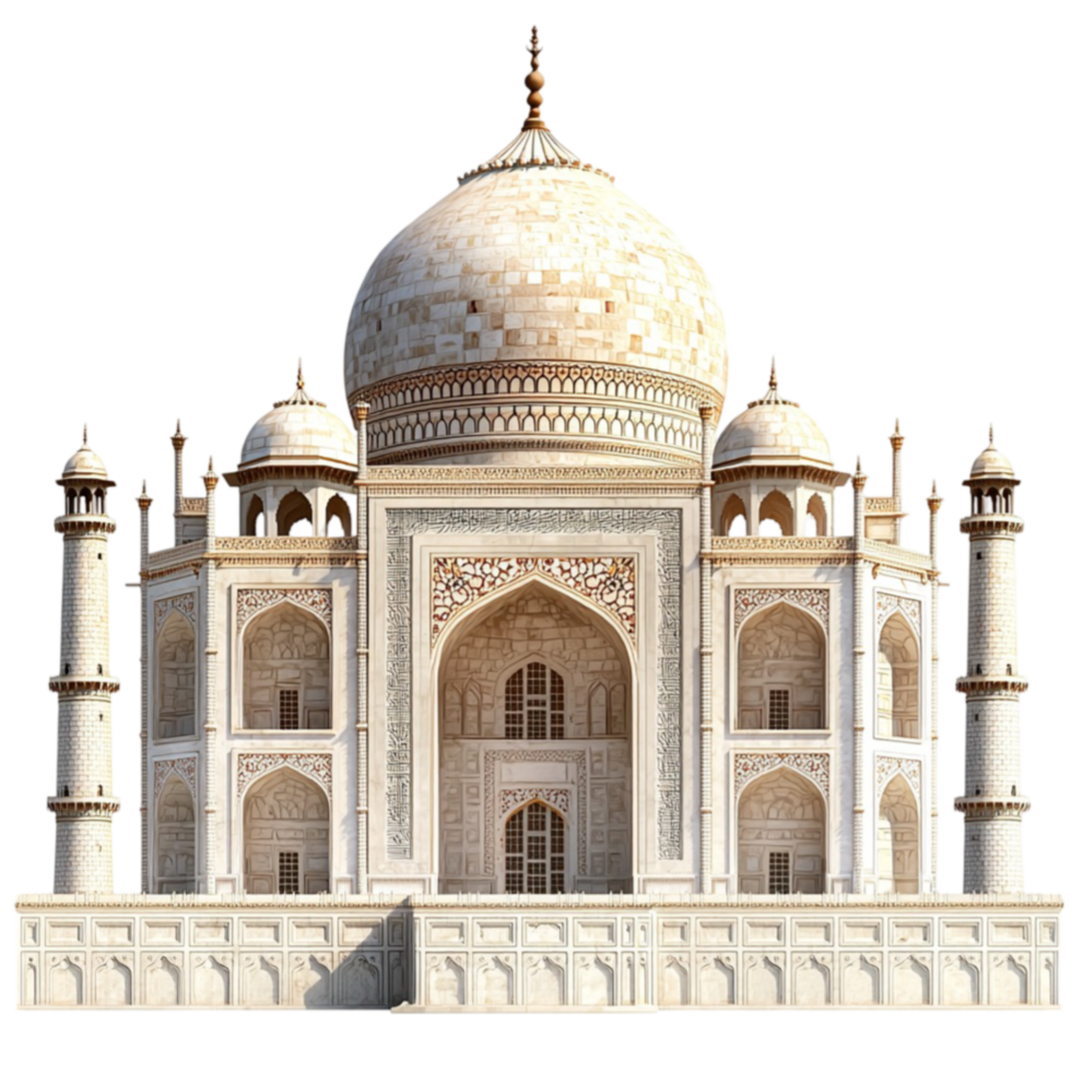 Majestic Taj Mahal with intricate white marble architecture standing as a symbol of love and beauty png