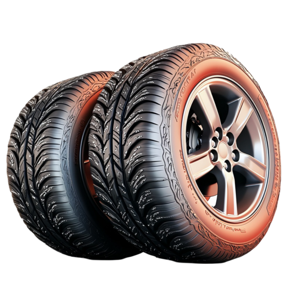 Two black rubber car tires with deep tread patterns designed for durability and strong road grip png