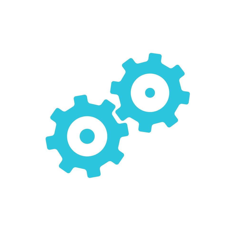 Interacting Gears, Simple Mechanical Harmony on White Background, Blue icon set vector