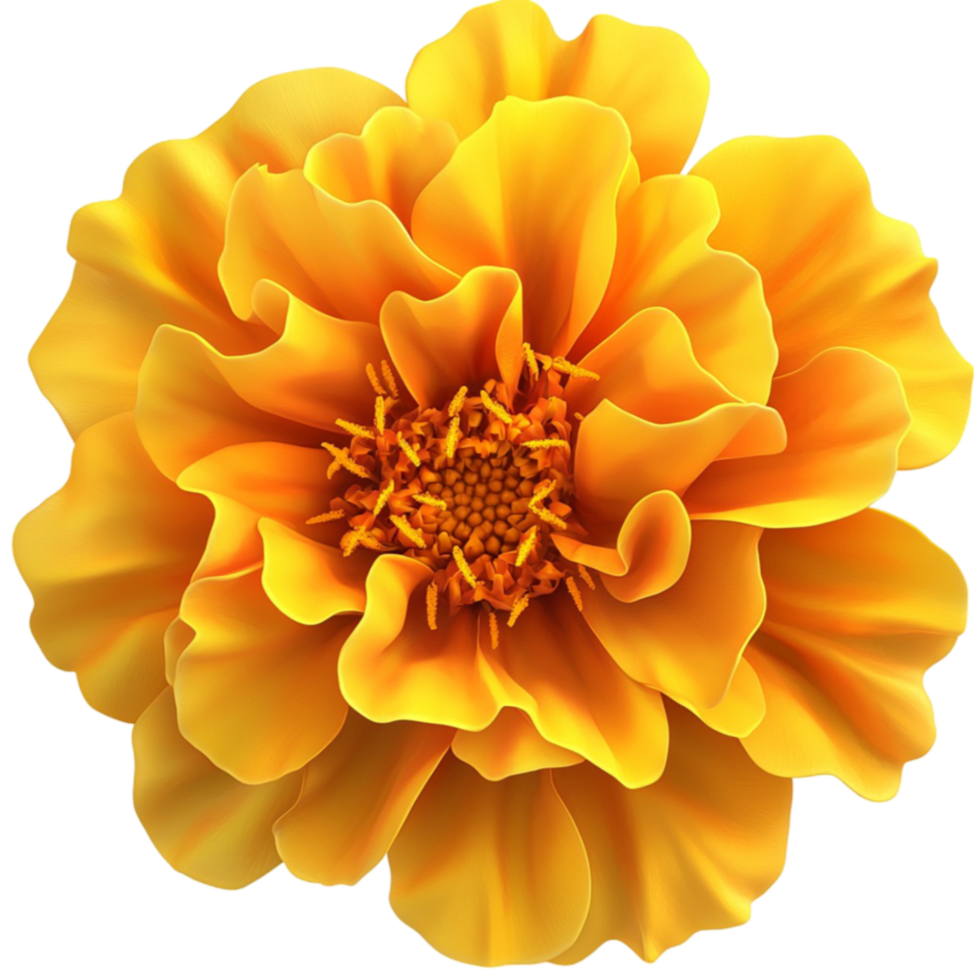 Vibrant yellow marigold flower in full bloom with delicate layered petals and a center png