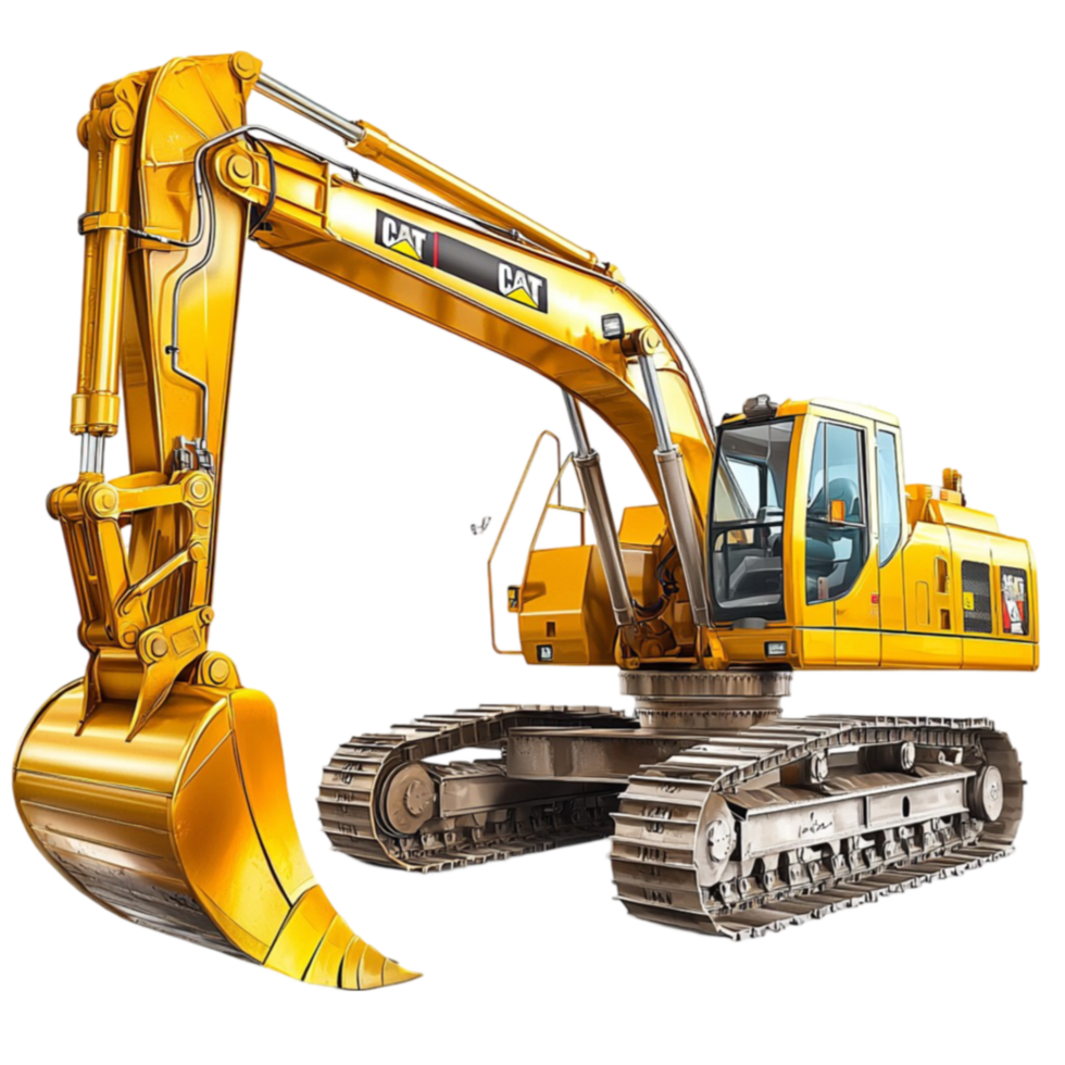 Large yellow excavator with a powerful arm and metal tracks designed for heavyduty construction work png