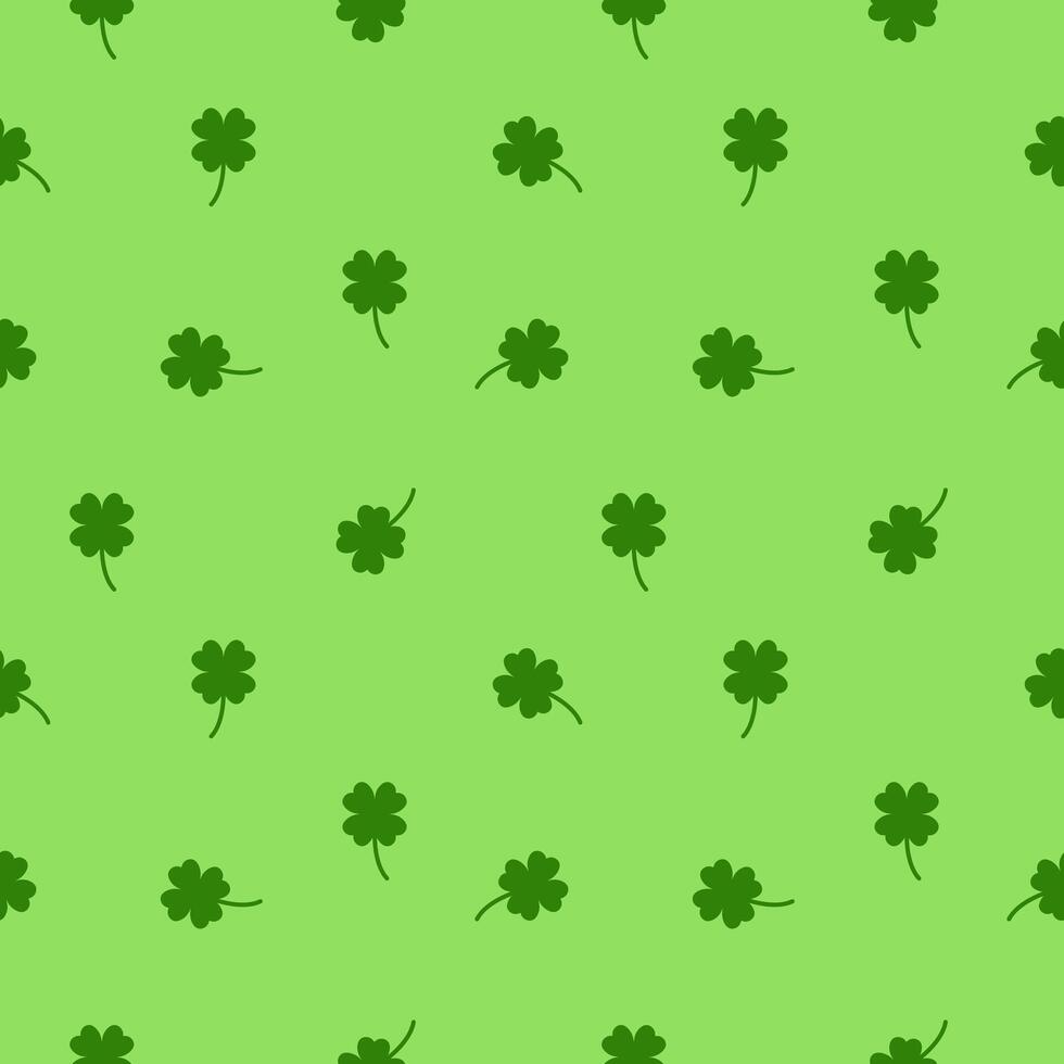 Lucky Four leaf green clovers, seamless pattern, Background texture vector