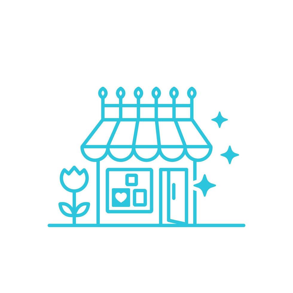 A Store with Soul, Sparkling Little Shop, Isolated on white, Blue icon set. vector