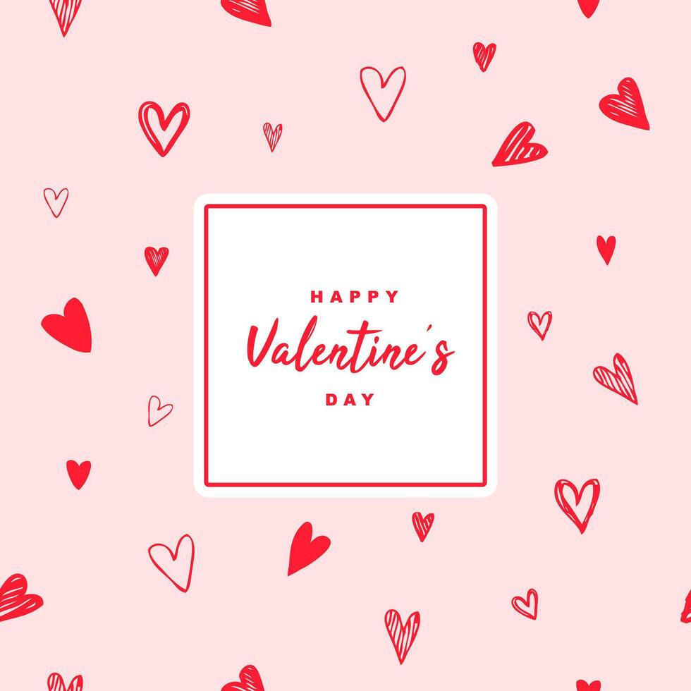 Valentine Hearts greeting card, Red hearts on pink vector