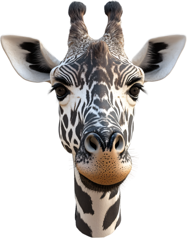 Giraffe Portrait A close-up of a giraffe with a black background, showcasing its unique markings and features. Animal wildlife. png