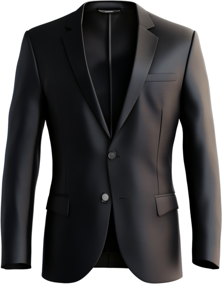 A sophisticated black suit with a subtle texture, perfect for formal occasions or professional settings. Its elegant design exudes confidence. png