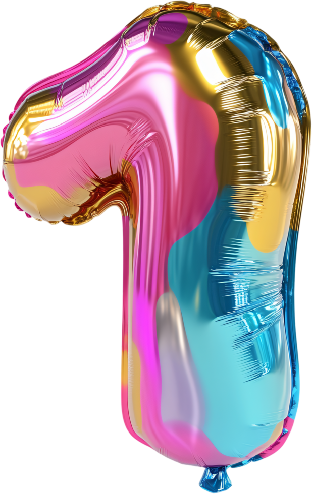 Vibrant balloon in the shape of the number one, perfect for celebrations. Its colors add a festive touch to any party occasion. png