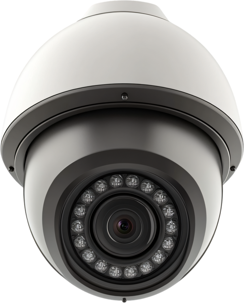 High-definition surveillance camera with dome housing, providing comprehensive security coverage. Advanced monitoring for optimal protection. png