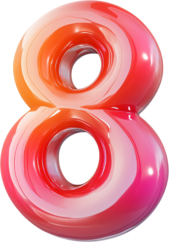 Shiny number eight, a colorful and rounded form, perfect for celebrations and representing numerical concepts in a modern style. png