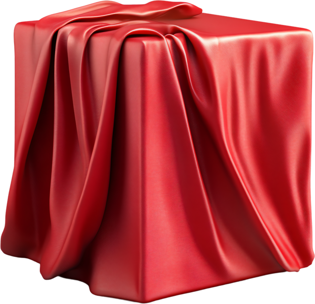 A vibrant red fabric drapes gracefully over a hidden form, creating intriguing shapes and textures. A mysterious allure in the folds. png