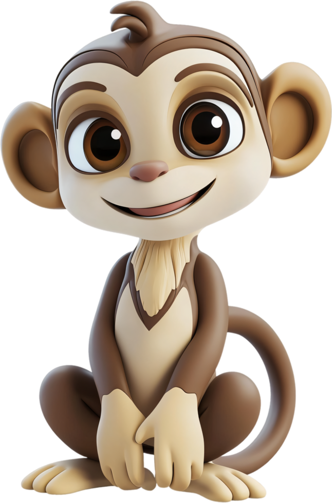 Cute monkey character with big brown eyes and a sweet smile, rendered in a cartoonish style against a plain background. png