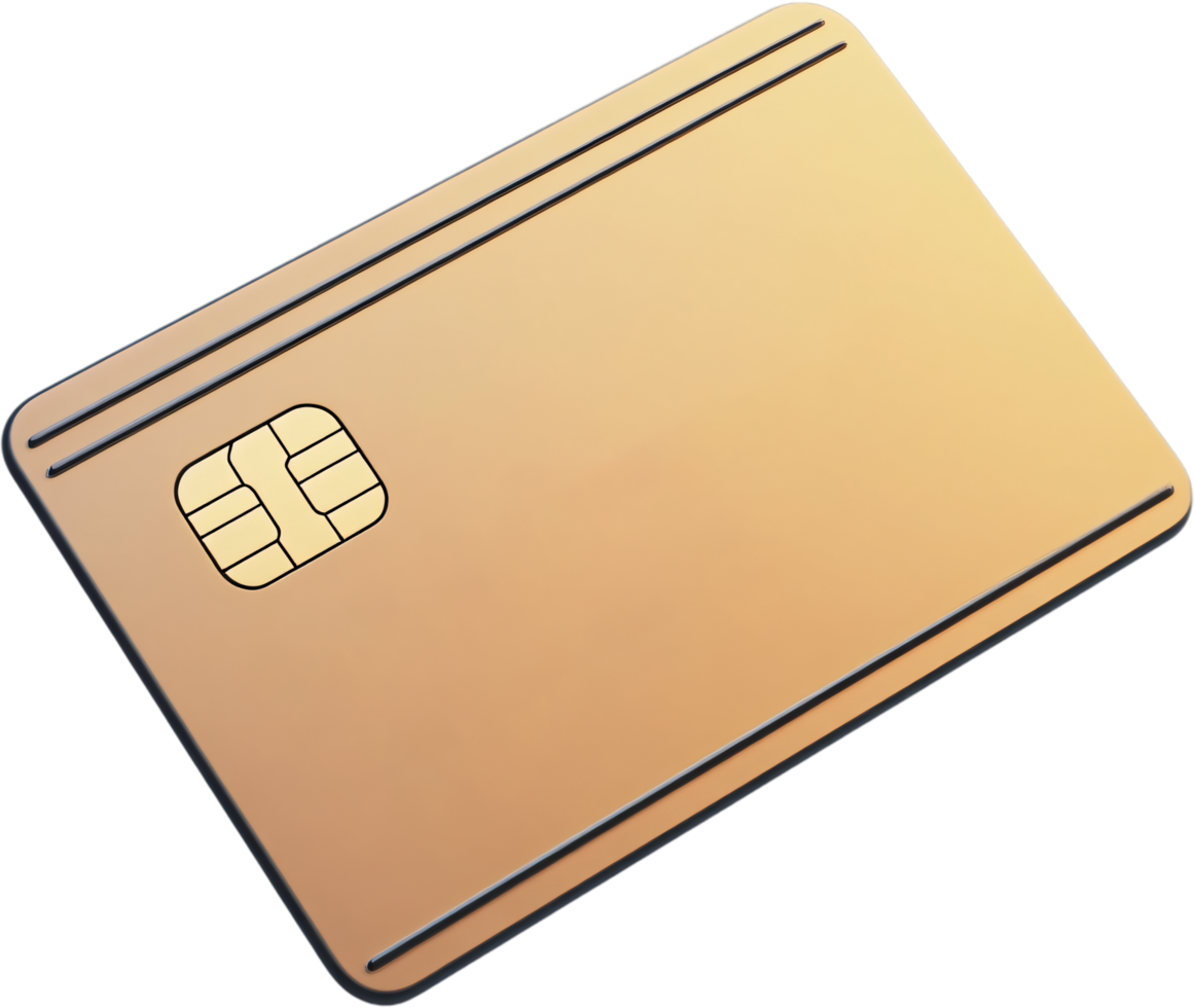 A golden card with a visible microchip against a black backdrop, symbolizing secure transactions and financial technology innovation. png