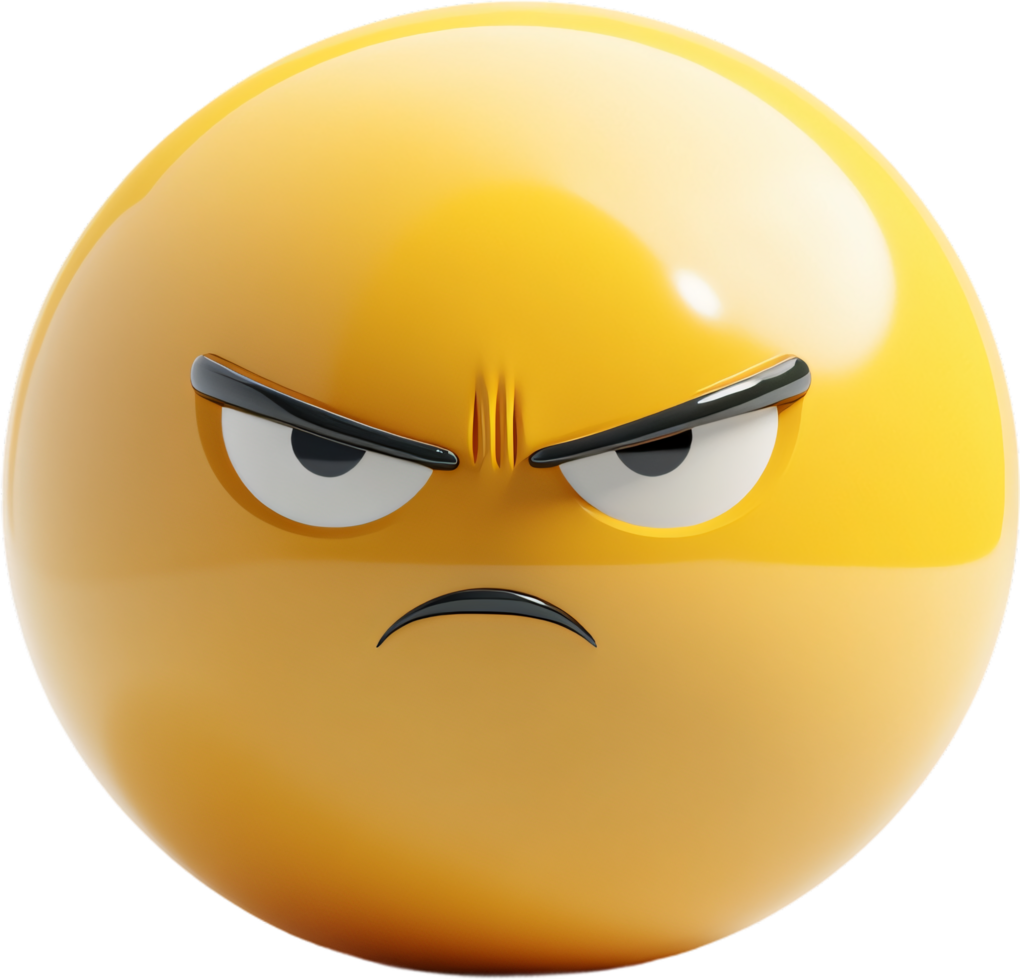 A 3D rendered emoji displays an expression of intense frustration and anger, conveyed through furrowed brows and a pursed mouth. png