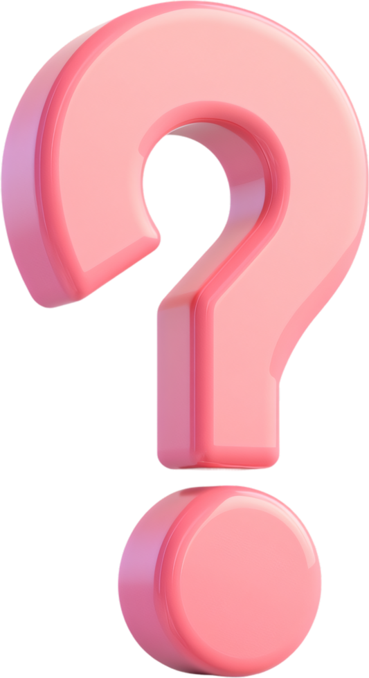 Pink question mark symbol with 3D rendering effect on black background conveying uncertainty, inquiry, and questioning attitude png
