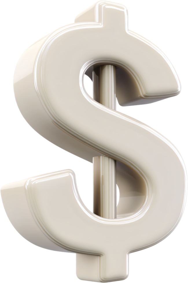 A glossy, three-dimensional representation of a monetary currency symbol, exuding wealth, investment, and financial prosperity. png