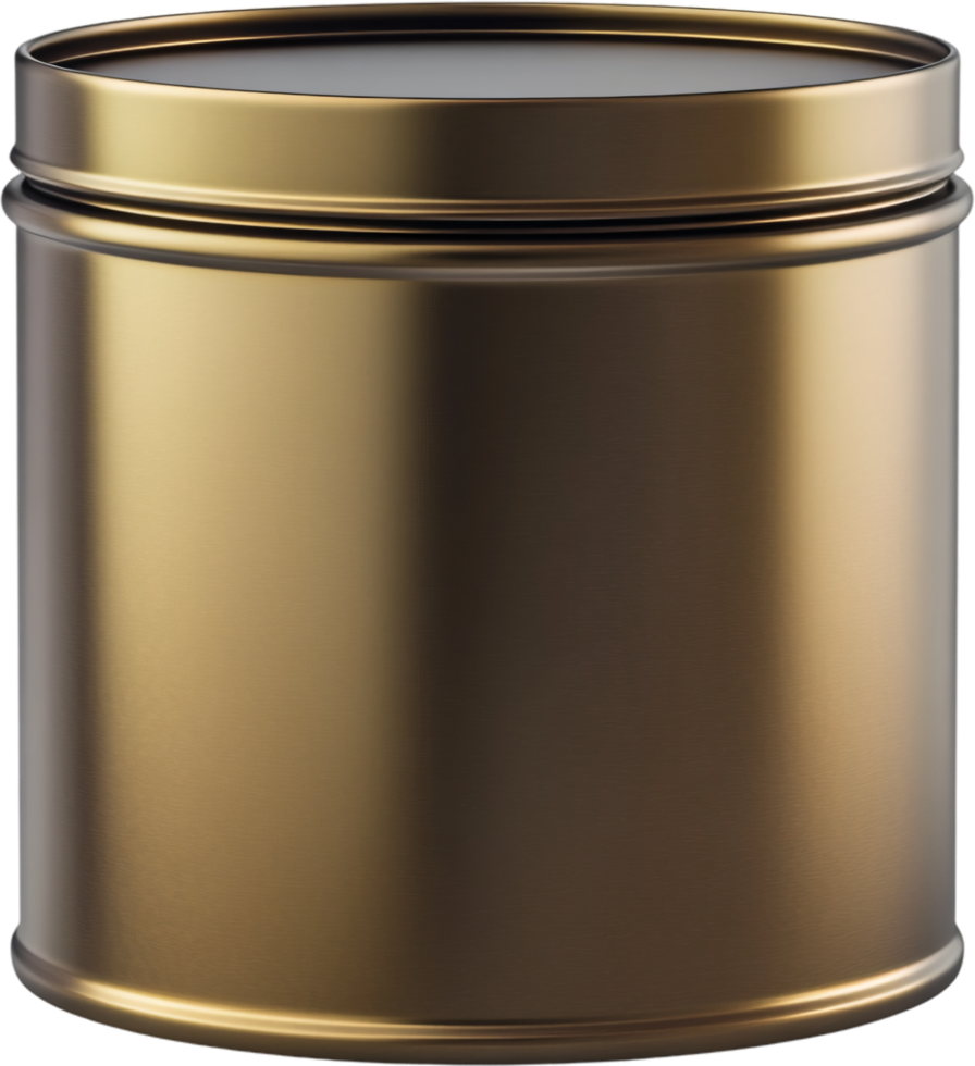 A sleek, golden metal canister with a minimalist design, reflecting light and suggesting durability and airtight storage. png