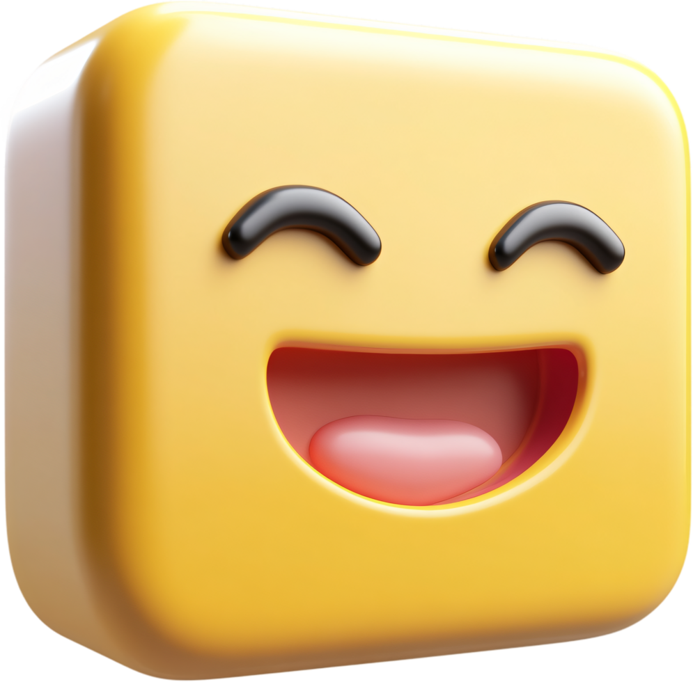 A cheerful 3D emoji with a wide, joyful grin. A digital rendering of pure happiness and lightheartedness. png