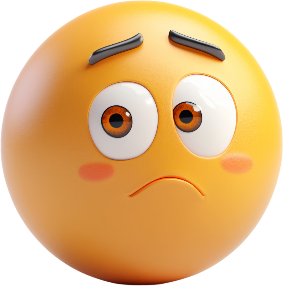 A concerned-looking emoticon with furrowed brows, large eyes, and a downturned mouth, conveying worry or disappointment in yellow. png
