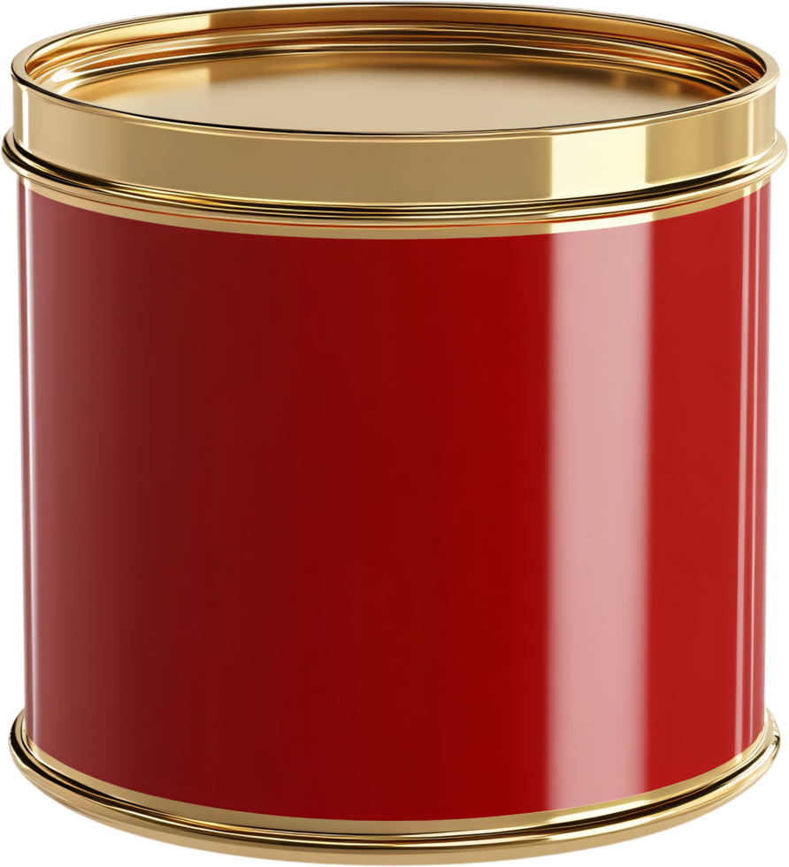 Elegant storage container with a red body and golden trim, ideal for household goods, evoking a sense of luxury and organization. png