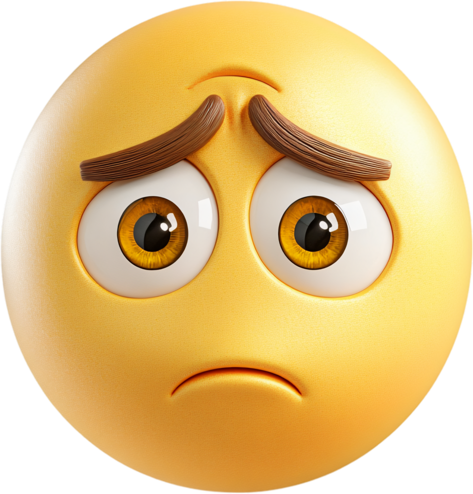 A sad emoji, conveying feelings of disappointment and worry with its downturned mouth and furrowed eyebrows, expressing a sense of concern. png