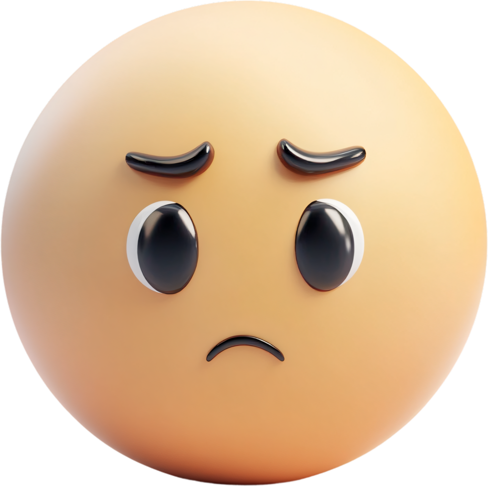 A round 3D emoji with downturned mouth and furrowed brow, expressing worry, concern, or frustration on its tan-colored face. png