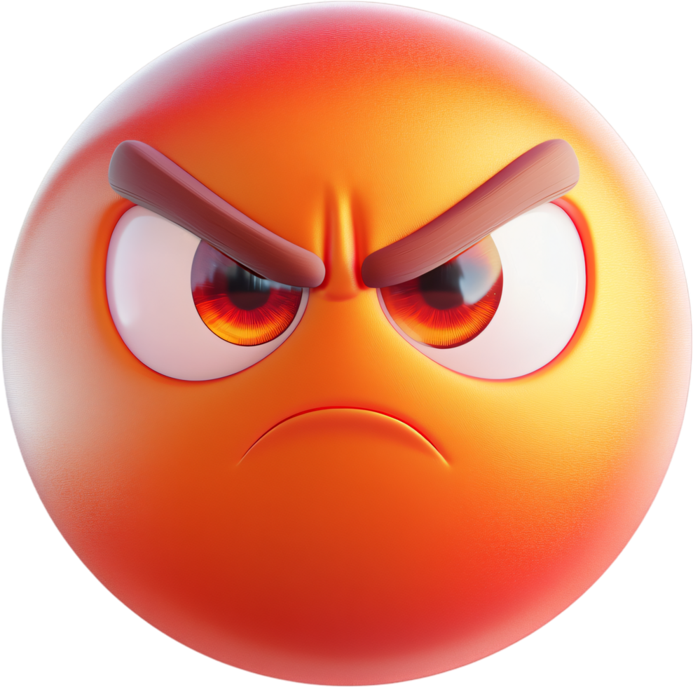 A vibrant, angry-looking emoji with furrowed brows and piercing eyes, conveying intense frustration and displeasure on its round face. png
