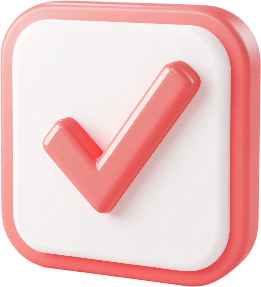 A simple and modern 3D graphic of a checkmark symbol, indicating validation, approval, or a task completed. png