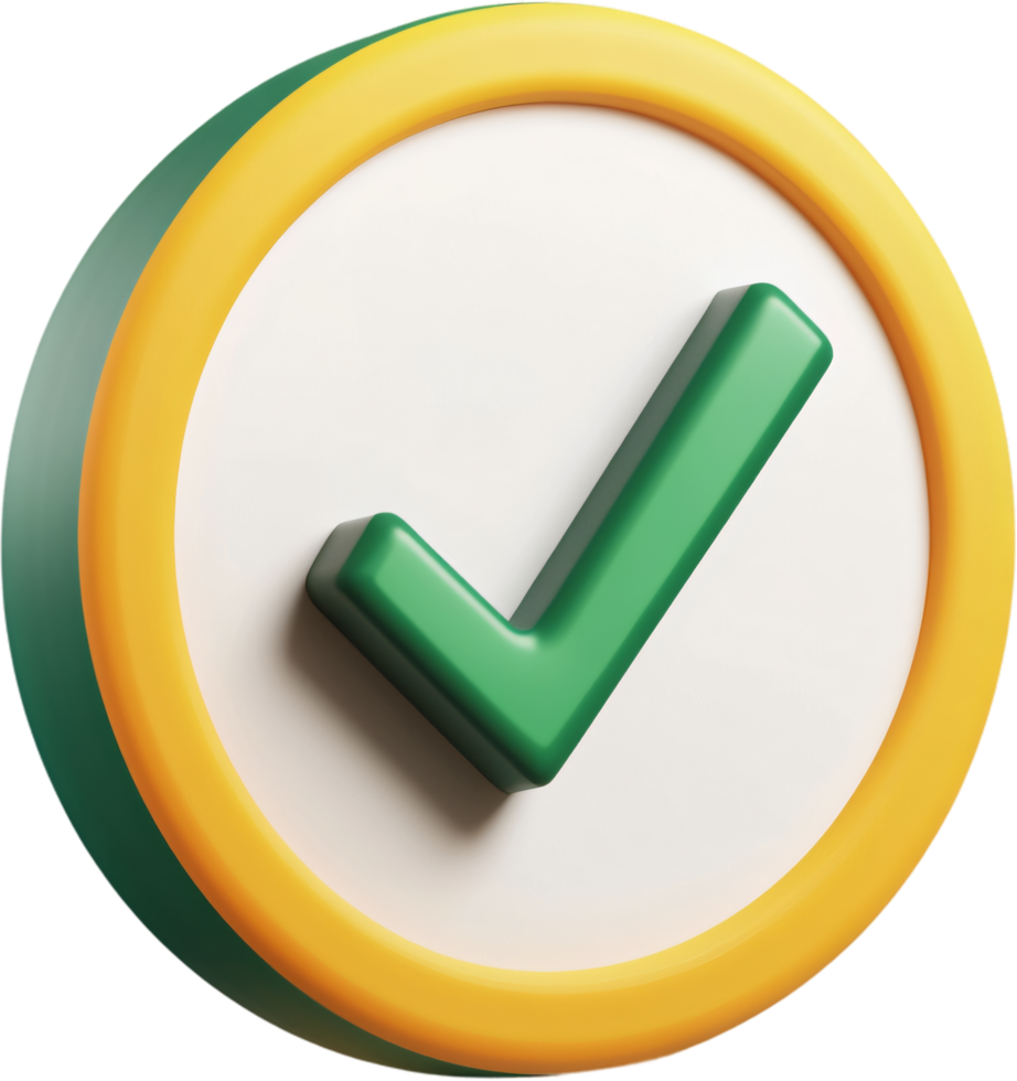 A crisp 3D render showcases a green checkmark nestled within a circle, symbolizing approval, completion, or agreement. Minimalist icon. png