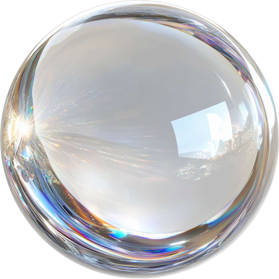 Crystal sphere refracting light into a spectrum of colors, creating a captivating visual display of optical phenomena. png