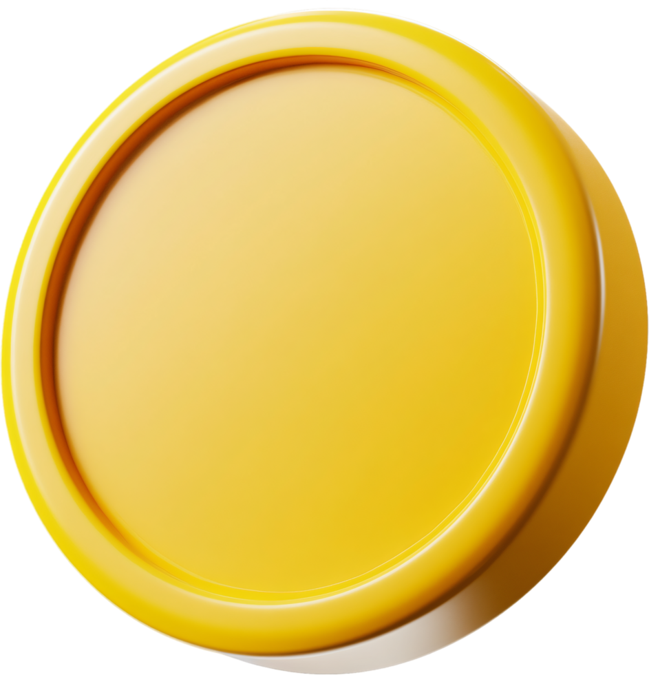 Close up shot of a shiny gold coin. A simple, round coin catching the light, symbolizing value, currency, and financial concepts. png