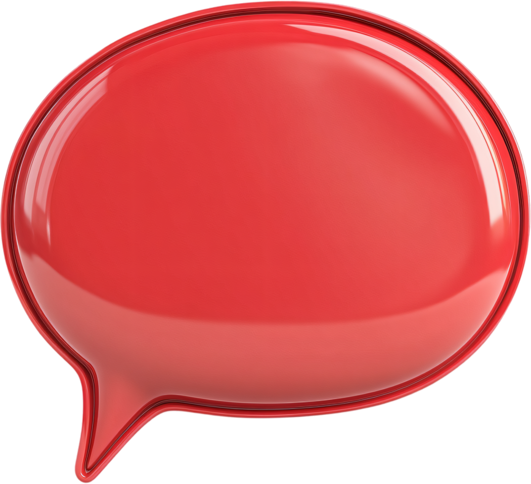 Glossy Red Communication Bubble. 3D Rendered Speech Icon. Vibrant and sleek design for messaging and notifications. Isolated on black. png